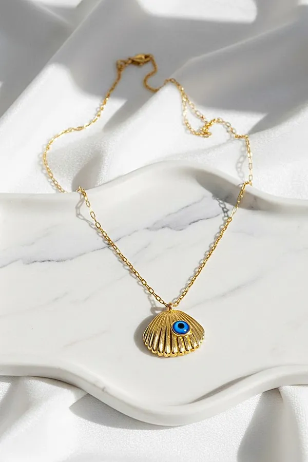 Seashell_Waterproof_Evil_Eye_Gold_Plated_Necklace