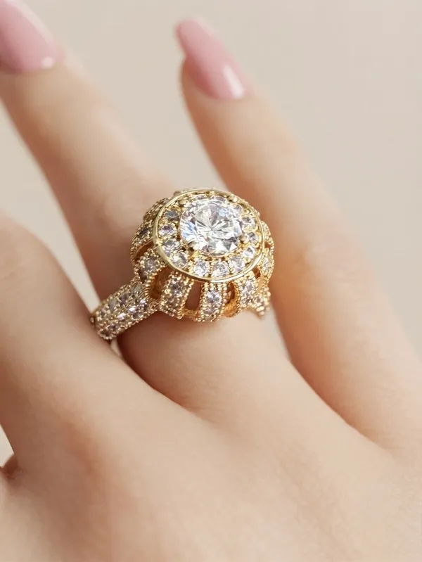 Melissa_Solitaire_Halo_Gold_Statement_Ring