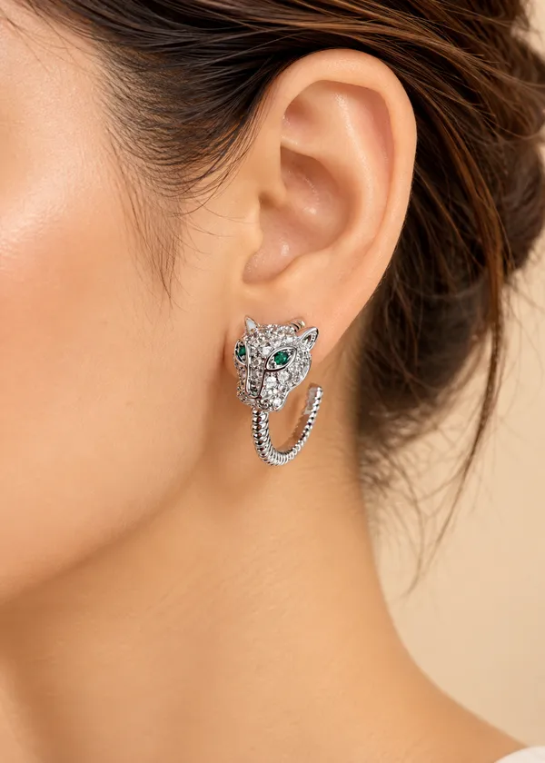 Cleopatra_Silver_Emerald_Panther_Earrings