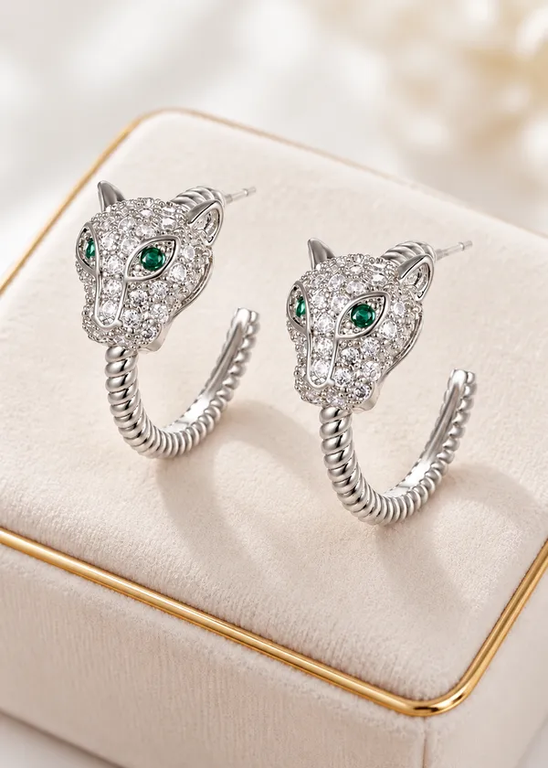 Cleopatra_Silver_Emerald_Panther_Earrings