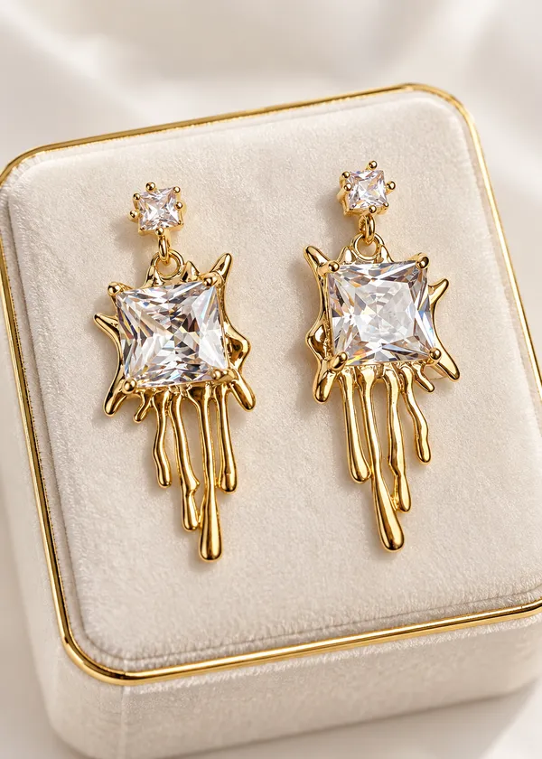 Elara_Molten_Princess-cut_Solitaire_Drop_Earrings