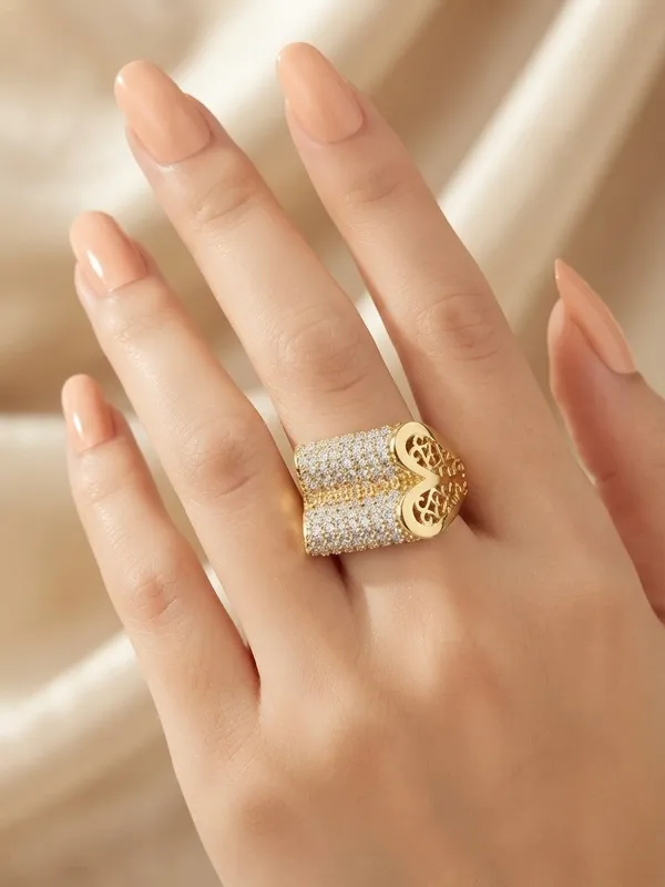 Victoria_CZ_Diamonds_Gold_Heart_Adjustable_Cocktail_Ring