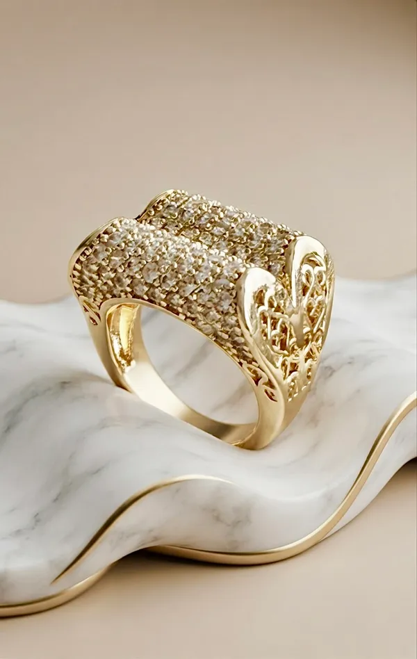 Victoria_CZ_Diamonds_Gold_Heart_Adjustable_Cocktail_Ring