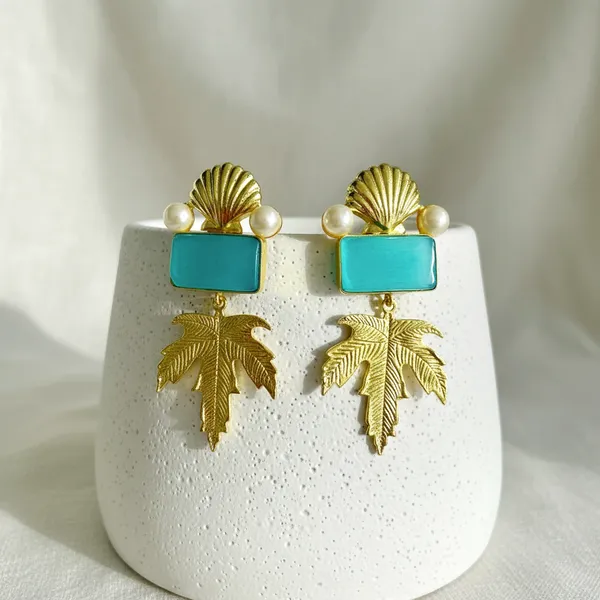 Turquoise_Blue_Onyx_Maple_Leaf_Brass_Statement_Danglers