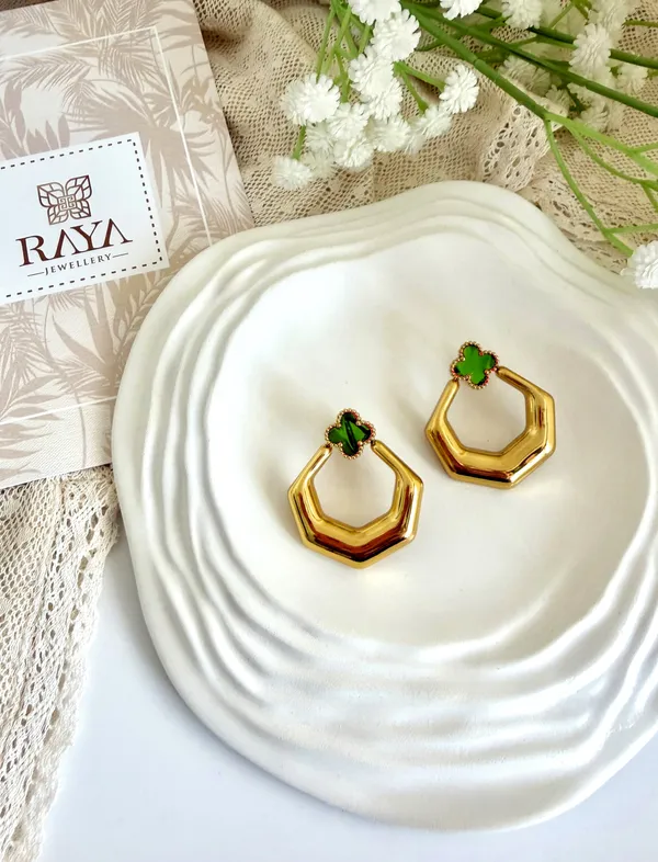 Jade_Clover_Pentagon_18kt_Gold_Plated_Stud_Earrings