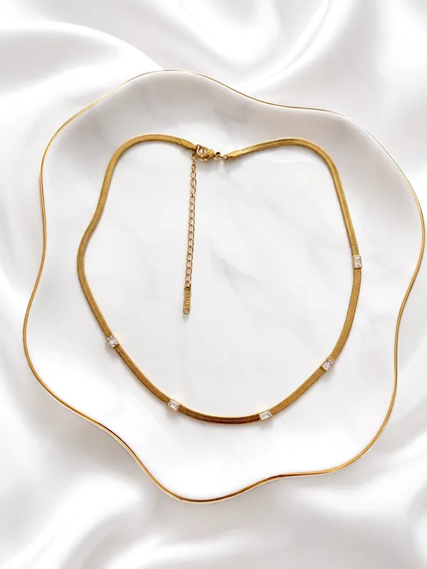 Zircon_Studs_Gold_Plated_Snake_Chain_Necklace