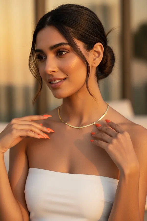 Zircon_Studs_Gold_Plated_Snake_Chain_Necklace