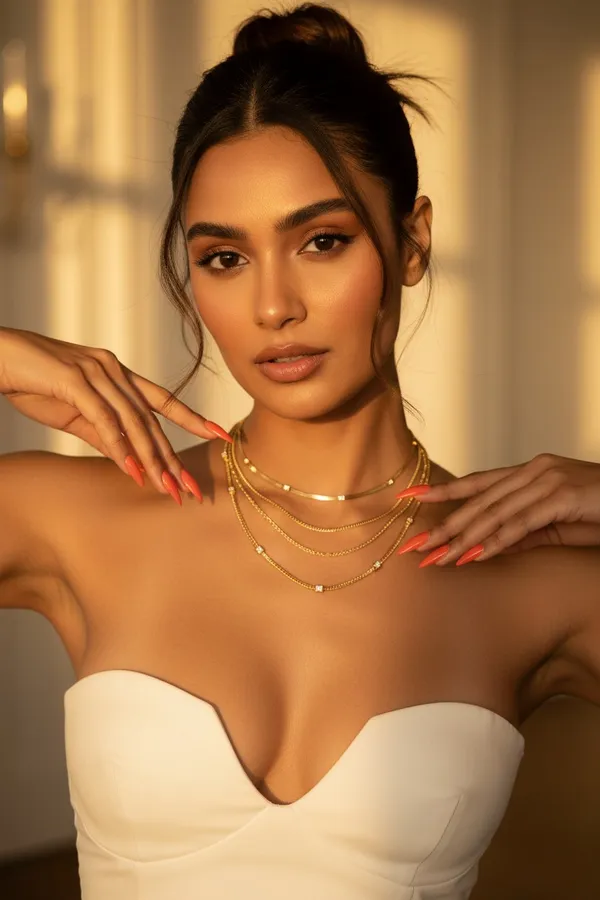 Zircon_Studs_Gold_Plated_Snake_Chain_Necklace