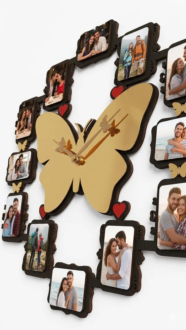 Personalized_Butterfly_Wenge_Photo_Collage_Wall_Clock_OKW041-_16X16_Inches