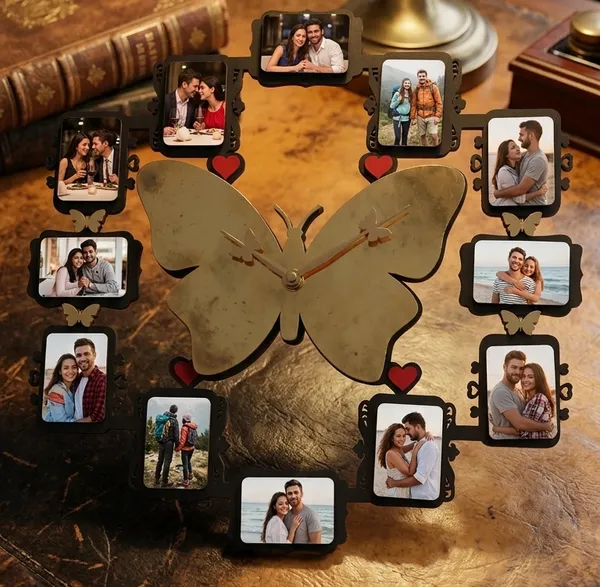 Personalized_Butterfly_Wenge_Photo_Collage_Wall_Clock_OKW041-_16X16_Inches