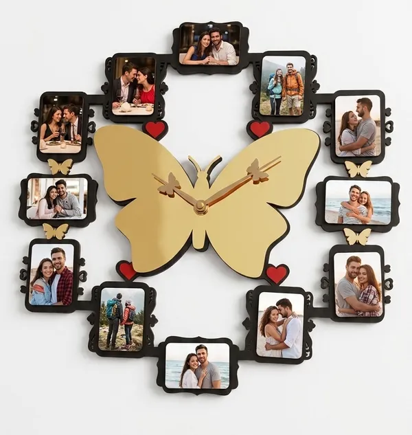 Personalized_Butterfly_Wenge_Photo_Collage_Wall_Clock_OKW041-_16X16_Inches