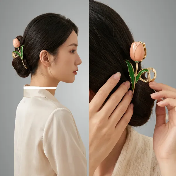 Gold_And_Peach_Golden_Tulip_Hair_Claw_With_Enamel_Flower_Design_For_Women