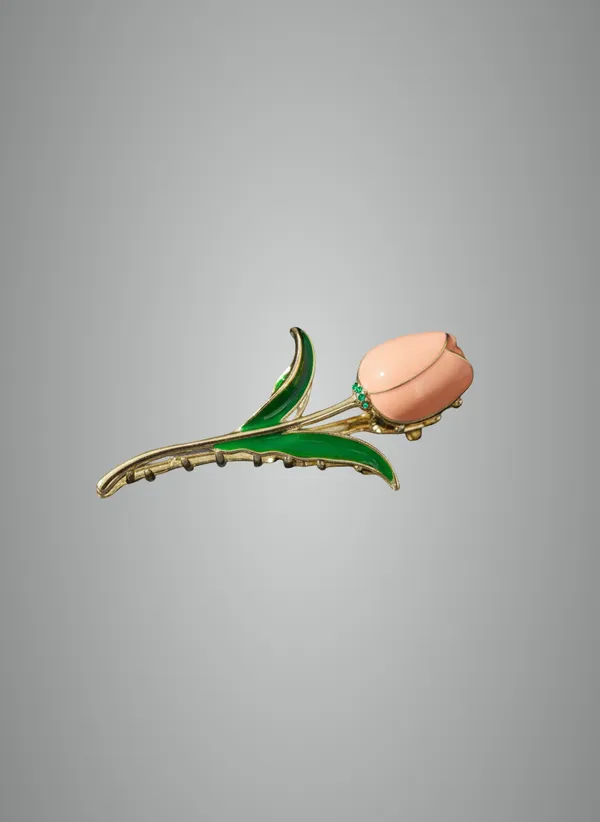 Gold_And_Peach_Golden_Tulip_Hair_Claw_With_Enamel_Flower_Design_For_Women