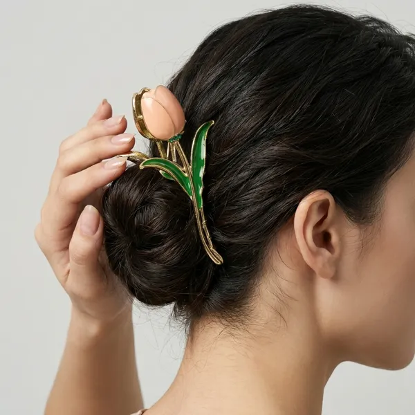 Gold_And_Peach_Golden_Tulip_Hair_Claw_With_Enamel_Flower_Design_For_Women