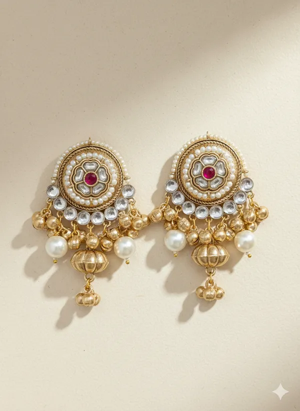Pink_And_Gold_Traditional_Toned_Circular_Earrings_With_Stone_Pearl_Danglers_For_Women