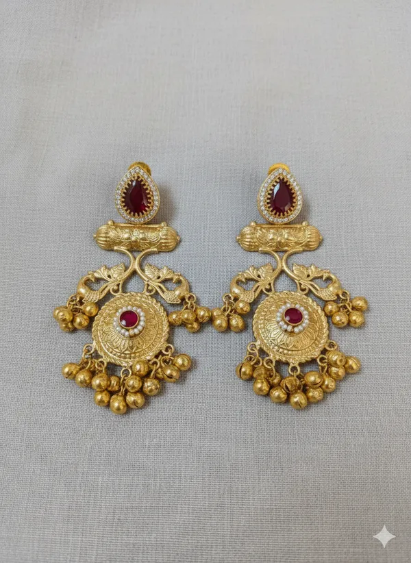 Ruby_And_Gold_Traditional_Plated_Temple_Earrings_With_Stones_For_Women