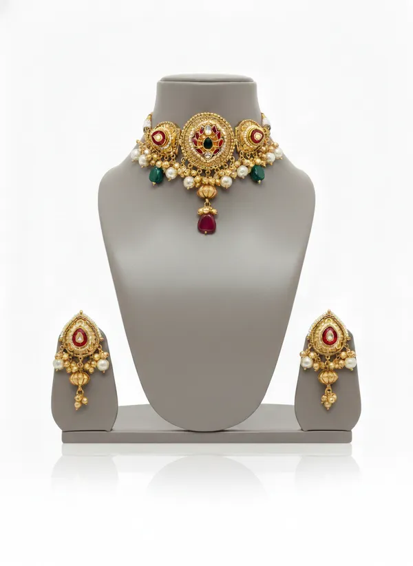 Ruby_Red_And_Gold_Traditional_Toned_Choker_Necklace_Set_With_Stones_Pearl_Embellishments_For_Women