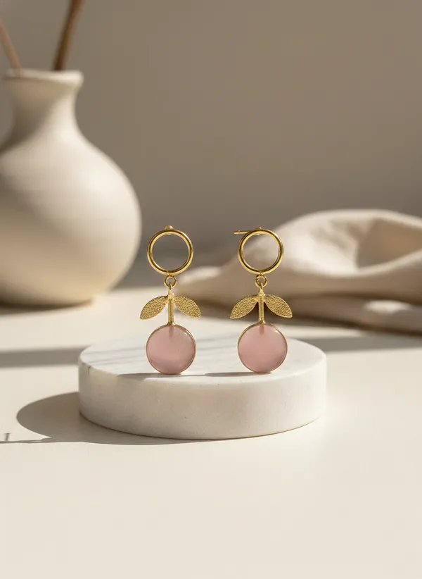 Pink_And_Gold_Floral_Drop_Earrings_With_Circle_Studs_For_Women
