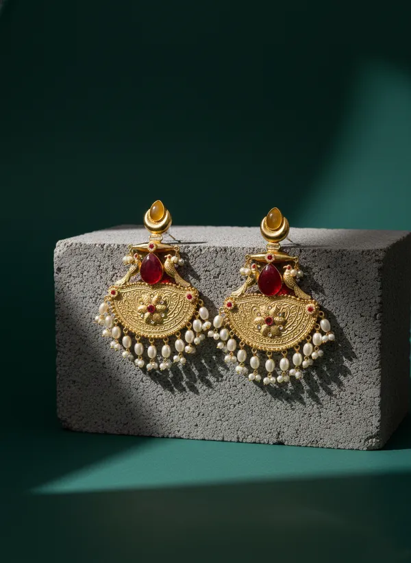 Gold_And_Ruby_Golden_Pearl_Drop_Earrings_With_Stone_Peacock_Design_For_Women