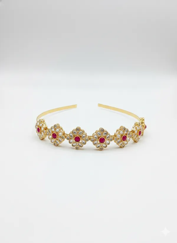 Ruby_Red_Elegant_Stone_Studded_Gold_Plated_Hair_Band_For_Women