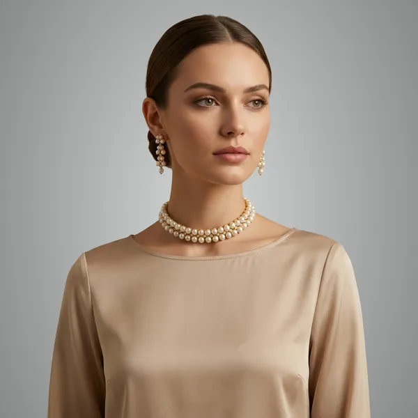 White_And_Gold_Elegant_Pearl_Choker_Necklace_Set_With_Matching_Earrings_For_Women