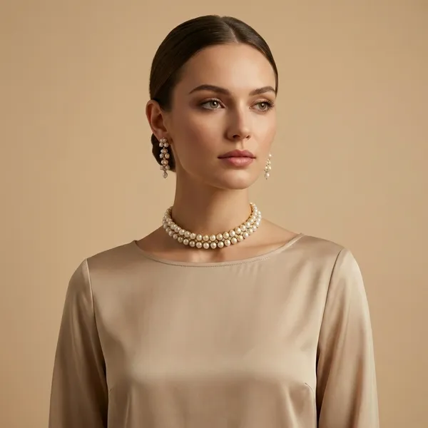 White_And_Gold_Elegant_Pearl_Choker_Necklace_Set_With_Matching_Earrings_For_Women
