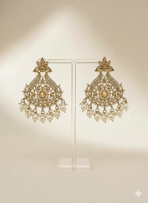 Gold_And_White_Traditional_Golden_Chandbali_Earrings_With_Pearl_Drops_For_Women