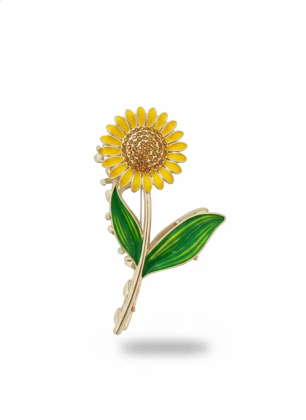 Yellow_And_Green_Sunflower_Enamel_Brooch_Pin_Floral_Design_With_Leaves_For_Women