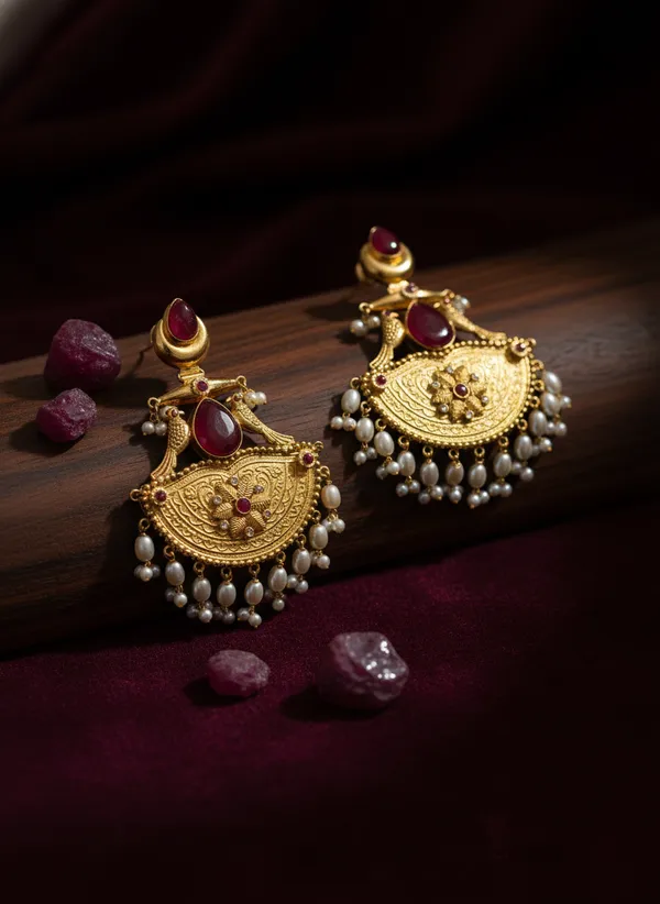 Ruby_And_Gold_Traditional_Toned_Chandbali_Earrings_With_Stones_Pearl_Drops_For_Women