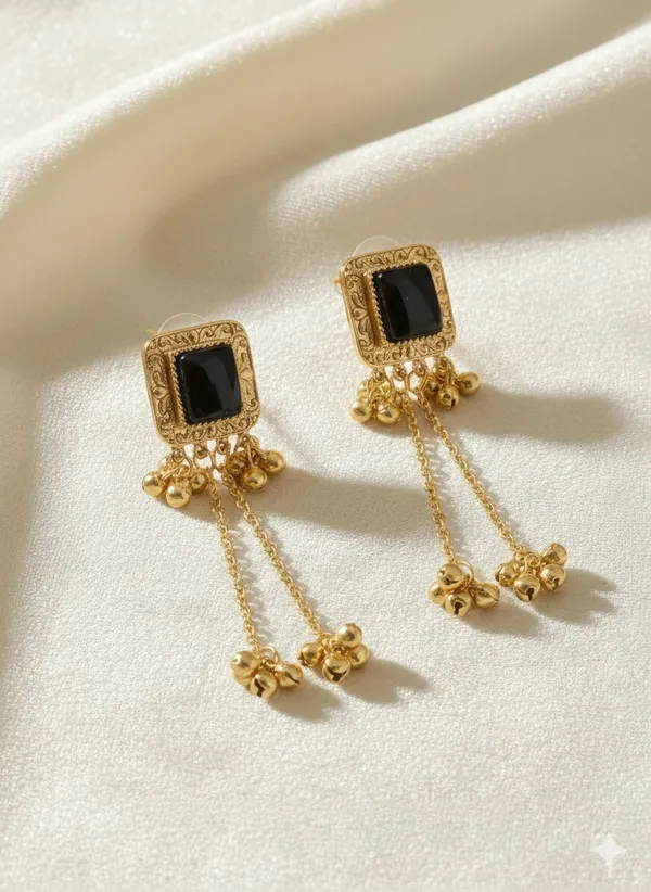 Black_And_Gold_Elegant_Toned_Square_Drop_Earrings_With_Stone_Chain_Danglers_For_Women