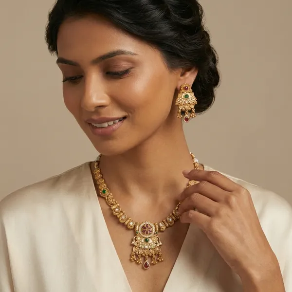Multicolor_Traditional_Gold_Toned_Kundan_Necklace_Set_With_Colorful_Stones_And_Matching_Earrings_For_Women