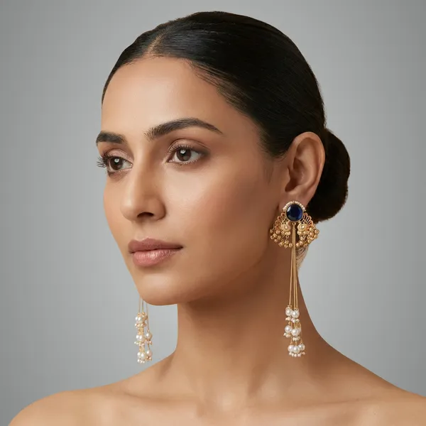 Blue_And_Gold_White_Elegant_Toned_Pearl_Drop_Earrings_With_Stone_Intricate_Detailing_For_Women