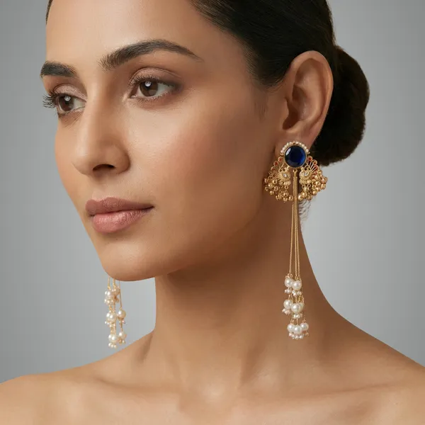 Blue_And_Gold_White_Elegant_Toned_Pearl_Drop_Earrings_With_Stone_Intricate_Detailing_For_Women