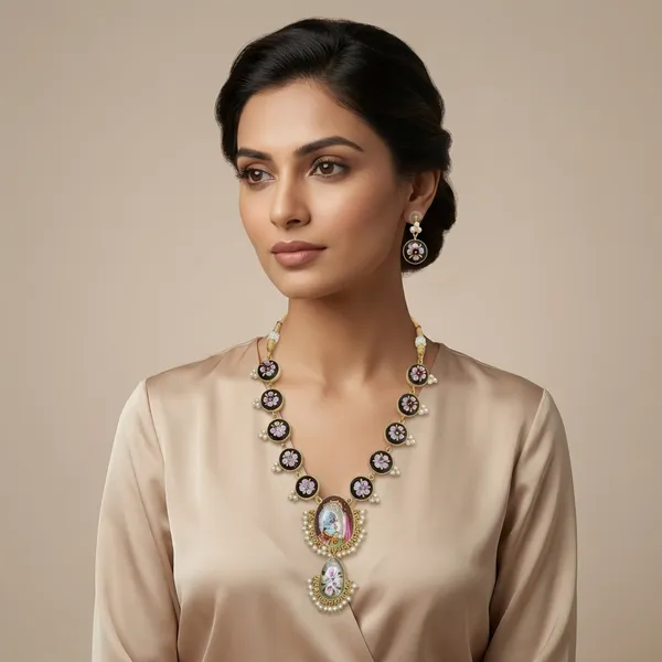 Black_And_Gold_Traditional_Meenakari_Necklace_Set_With_Radha_Krishna_Pendant_Pearl_Detailing_For_Women