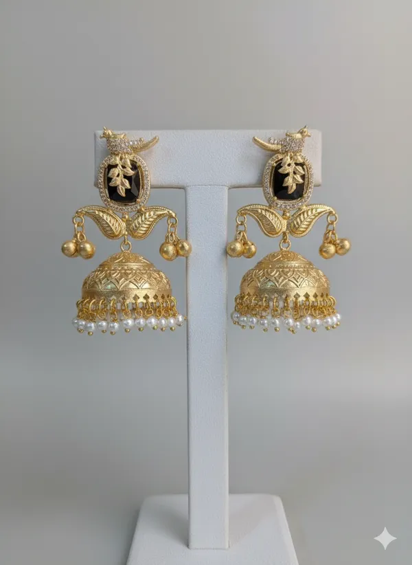 Black_And_Gold_Traditional_Golden_Jhumka_Earrings_With_Stone_Pearl_Drops_For_Women