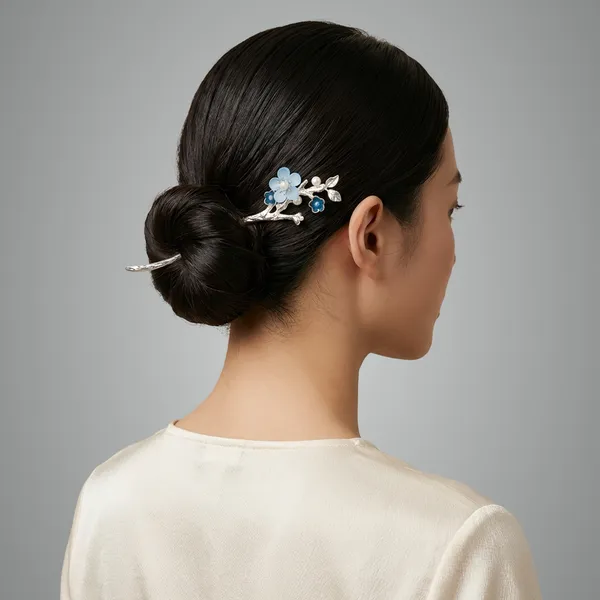 Blue_And_Silver_Floral_Blossom_Hair_Stick_Tone_With_Flowers_For_Women