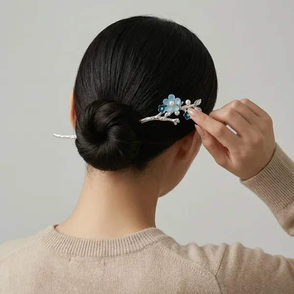 Blue_And_Silver_Floral_Blossom_Hair_Stick_Tone_With_Flowers_For_Women