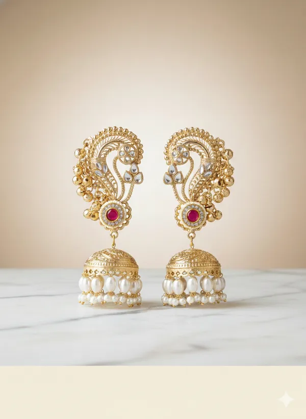 Ruby_And_Gold_Antique_Peacock_Jhumka_Earrings_With_Stone_Pearl_Drops_For_Women