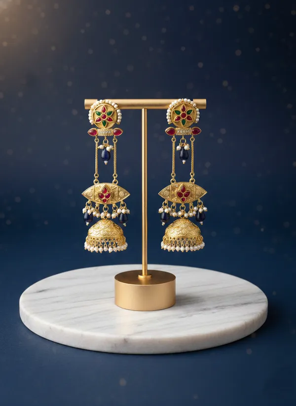 Blue_And_Gold_Traditional_Plated_Kundan_Jhumka_Earrings_With_Beads_Pearl_Drops_For_Women