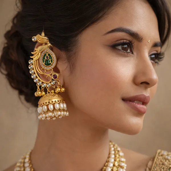 Green_And_Pink_Gold_Traditional_Plated_Peacock_Jhumka_Earrings_With_Stone_Work_For_Women