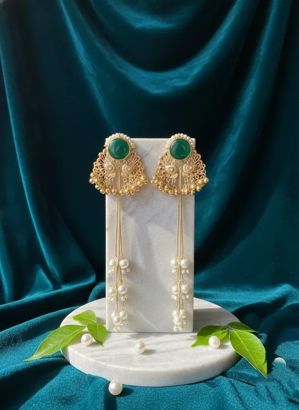 Green_And_Gold_Elegant_Stone_Toned_Drop_Earrings_With_Pearl_Danglers_For_Women