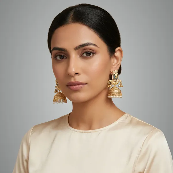 Gold_And_White_Traditional_Toned_Jhumka_Earrings_With_Pearl_Drops_For_Women