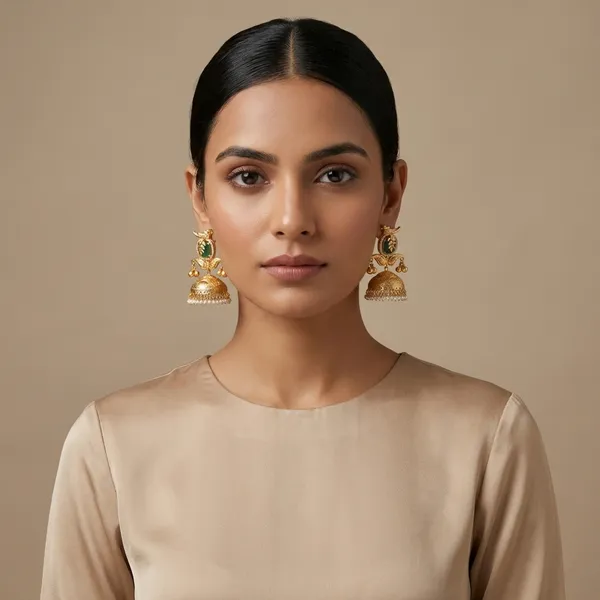 Gold_And_White_Traditional_Toned_Jhumka_Earrings_With_Pearl_Drops_For_Women