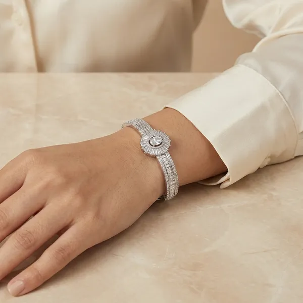 Elegant_Silver_Toned_Floral_Bangle_Bracelet_With_Baguette_Stone_Detailing