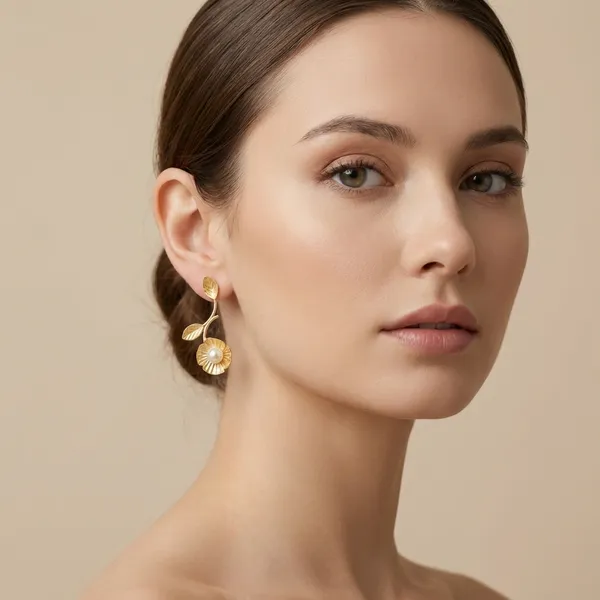 Gold_And_White_Toned_Floral_Pearl_Drop_Earrings_With_Leaf_Design_For_Women