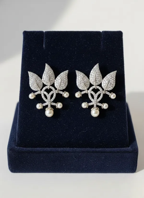 Silver_And_White_Toned_Floral_Crystal_Stud_Earrings_With_Pearl_Drops_For_Women