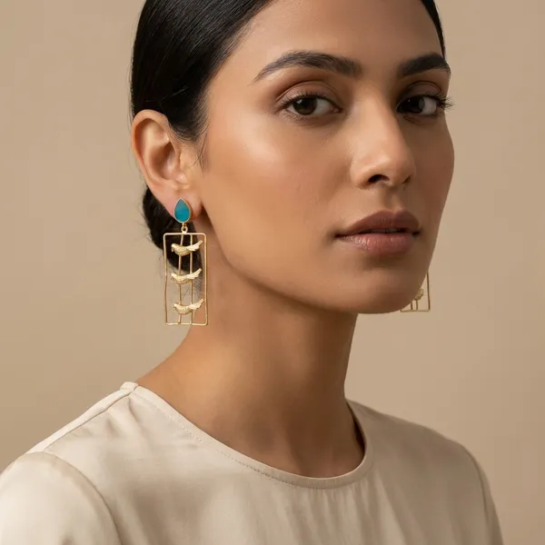 Turquoise_And_Gold_Golden_Rectangular_Dangle_Earrings_With_Stone_Bird_Motif_For_Women