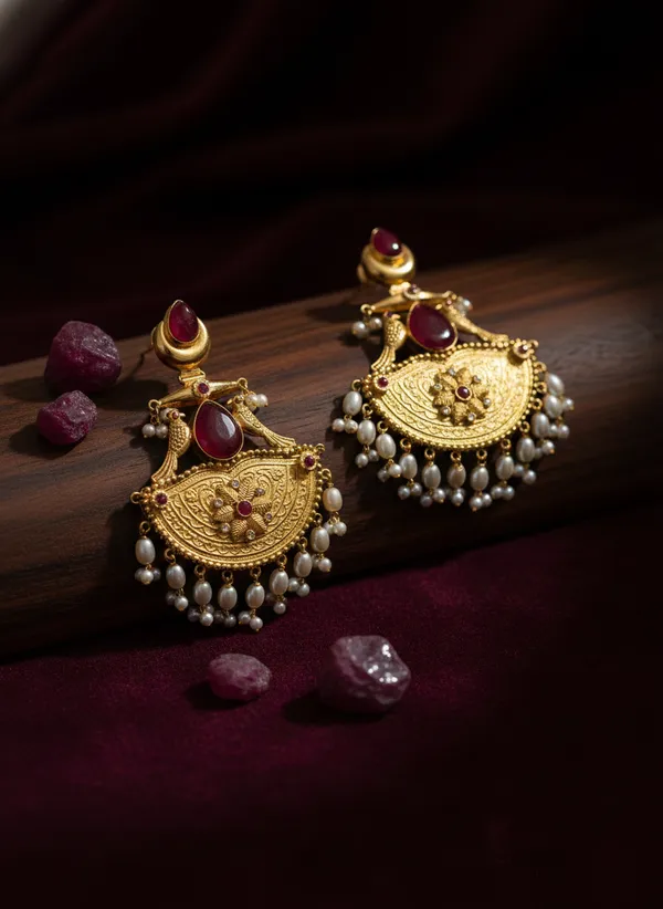Ruby_And_Gold_Traditional_Toned_Chandbali_Earrings_With_Stones_Pearl_Drops_For_Women