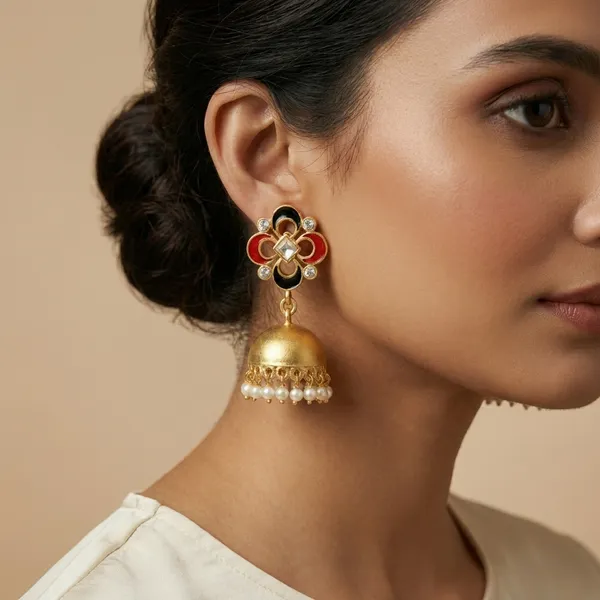 Gold_And_White_Plated_Meenakari_Jhumka_Earrings_With_Pearl_Drops_For_Women