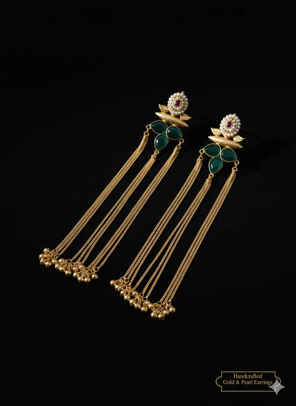 Pink_And_Green_Gold_Elegant_Plated_Tassel_Earrings_With_Stone_Embellishments_For_Women
